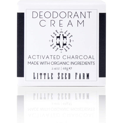 Little Seed Farm Activated Charcoal Deodorant Cream front view of glass jar with metal lid