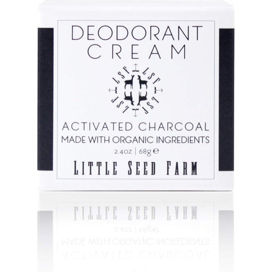 Little Seed Farm Activated Charcoal Deodorant Cream front view of glass jar with metal lid