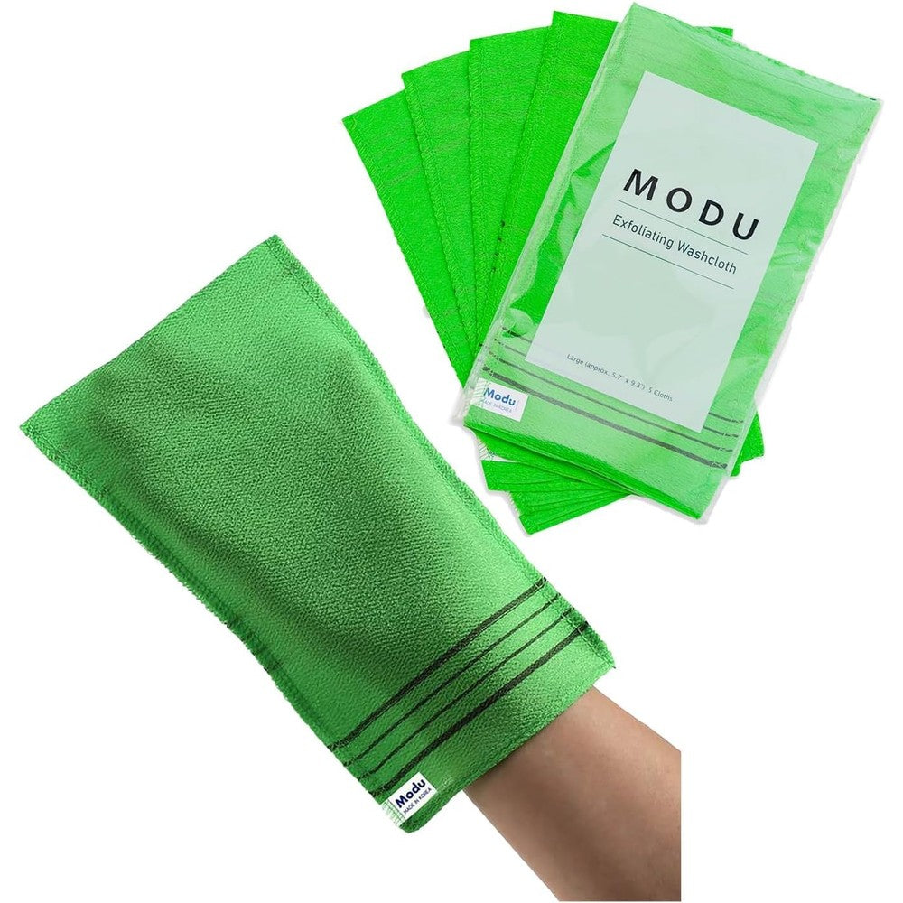 Modu Korean Exfoliating Mitts Large Green 5 Pieces front view