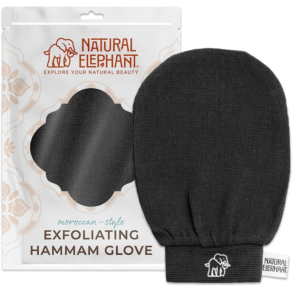 Natural Elephant Exfoliating Hammam Glove pure black front view