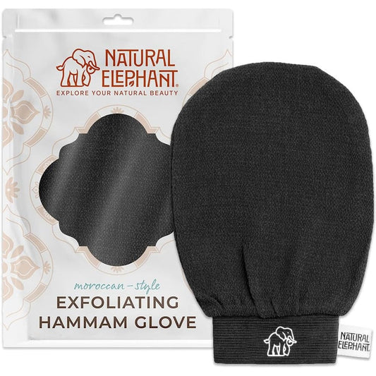 Natural Elephant Exfoliating Hammam Glove pure black front view