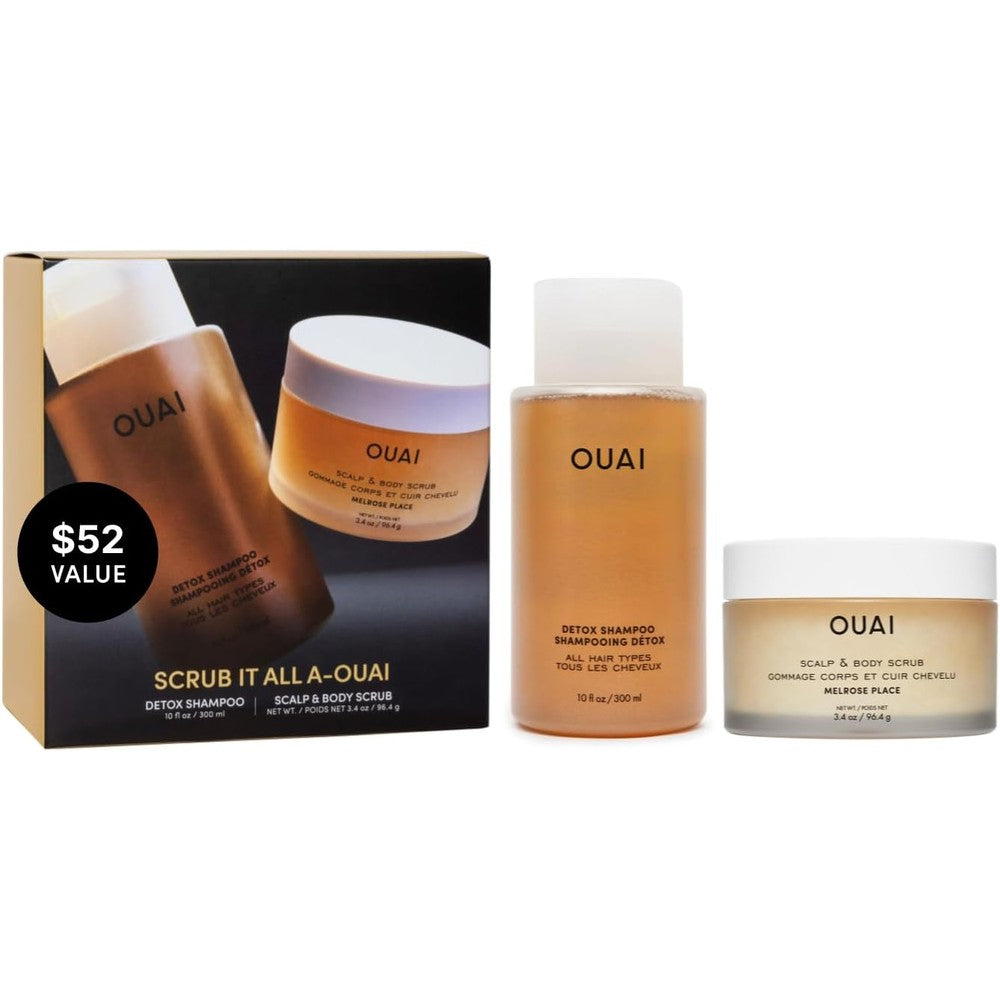 OUAI Hair Care Set with detox shampoo and exfoliating scalp scrub for deep cleansing