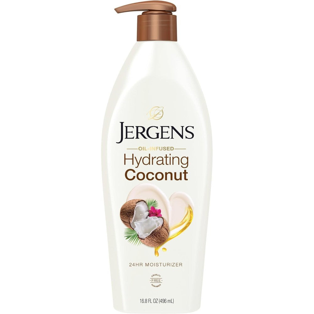 Jergens Hydrating Coconut Body Lotion 16.8 oz pump bottle for instant dry skin relief