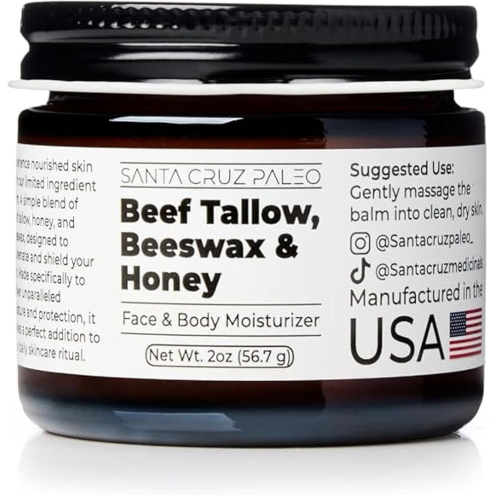Santa Cruz Paleo beef tallow beeswax honey face moisturizer front view
