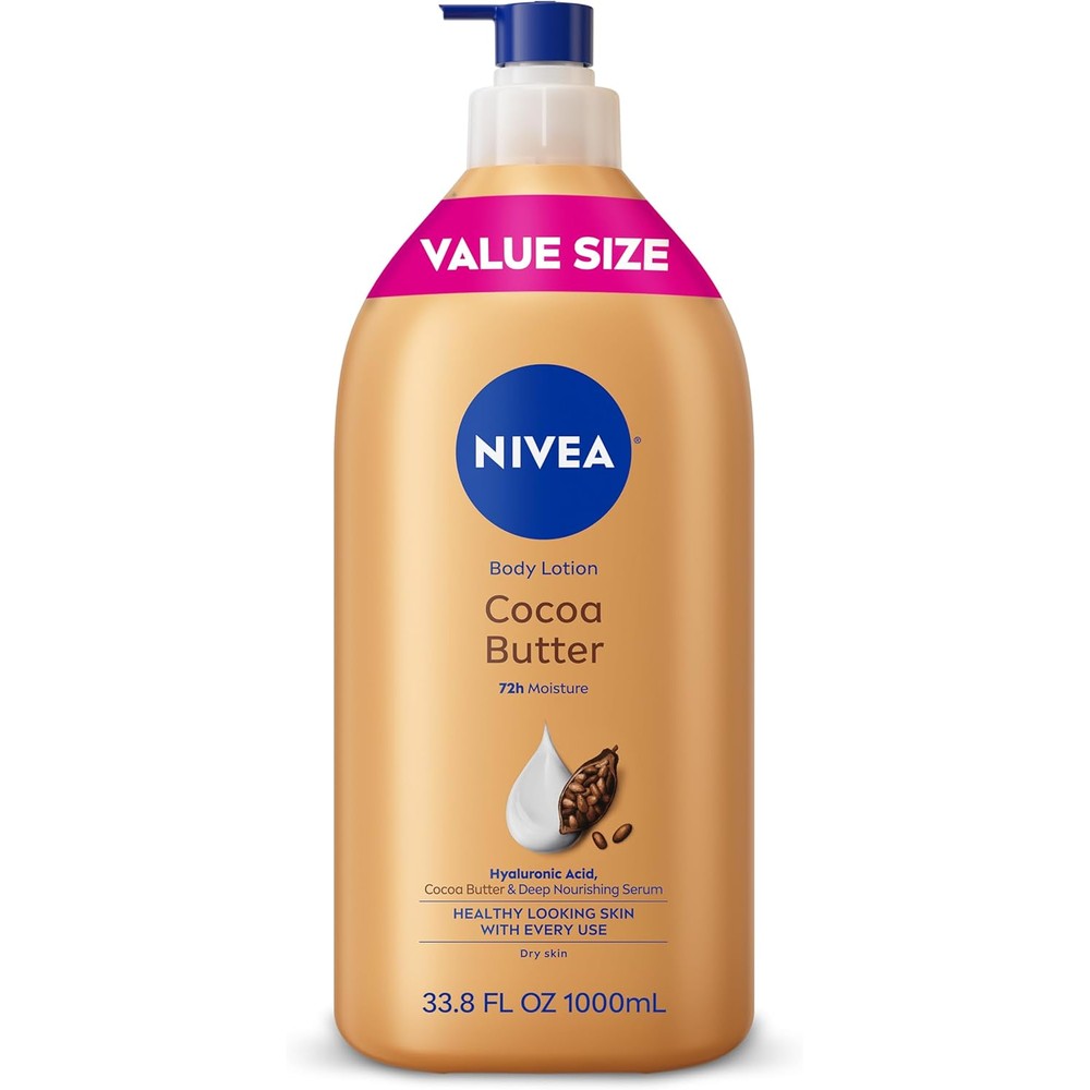 Nivea Cocoa Butter Body Lotion front view 33.8 fluid ounce pump bottle