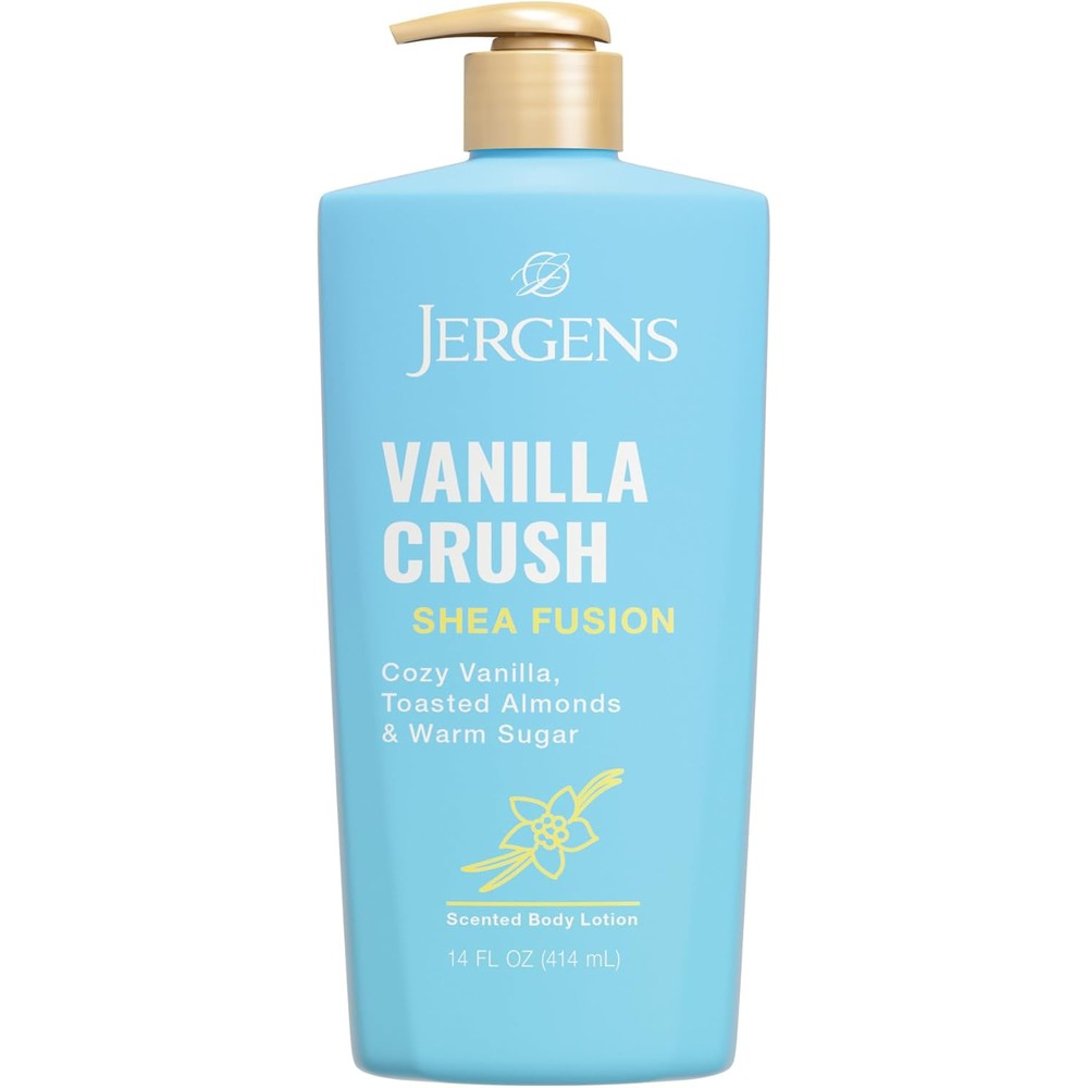 Jergens Shea Fusion Vanilla Crush Body Lotion 14 Fluid Ounce front view bottle for dry skin hydration