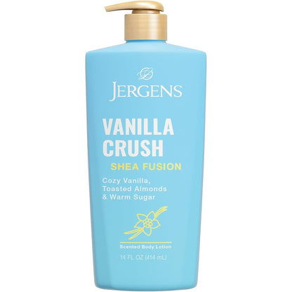 Jergens Shea Fusion Vanilla Crush Body Lotion 14 Fluid Ounce front view bottle for dry skin hydration