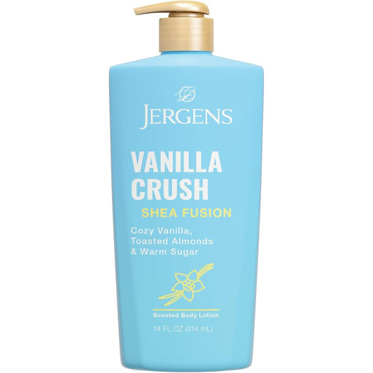 Jergens Shea Fusion Vanilla Crush Body Lotion 14 Fluid Ounce front view bottle for dry skin hydration