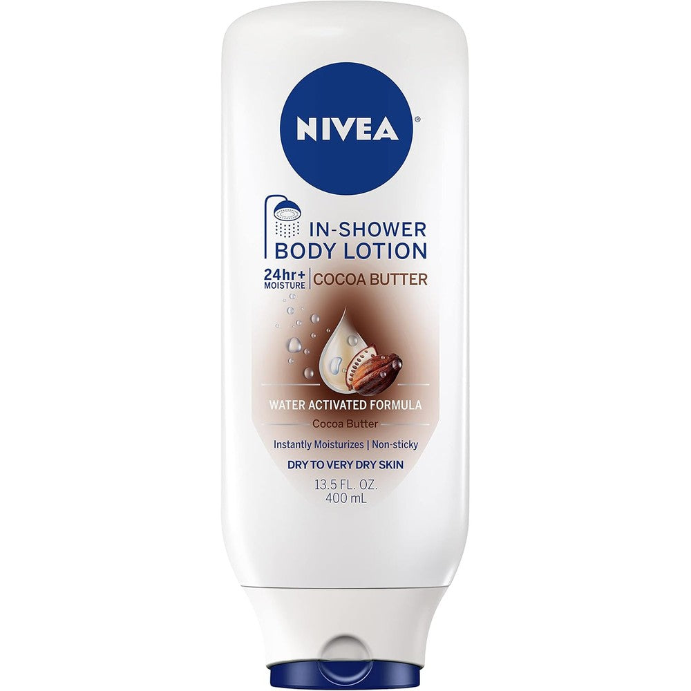 Nivea Cocoa Butter In-Shower Body Lotion front view 13.5 fluid ounce
