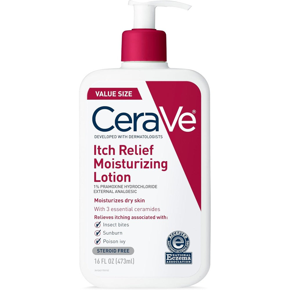 CeraVe Anti Itch Moisturizing Lotion 16 Ounces front view bottle showing itch relief label