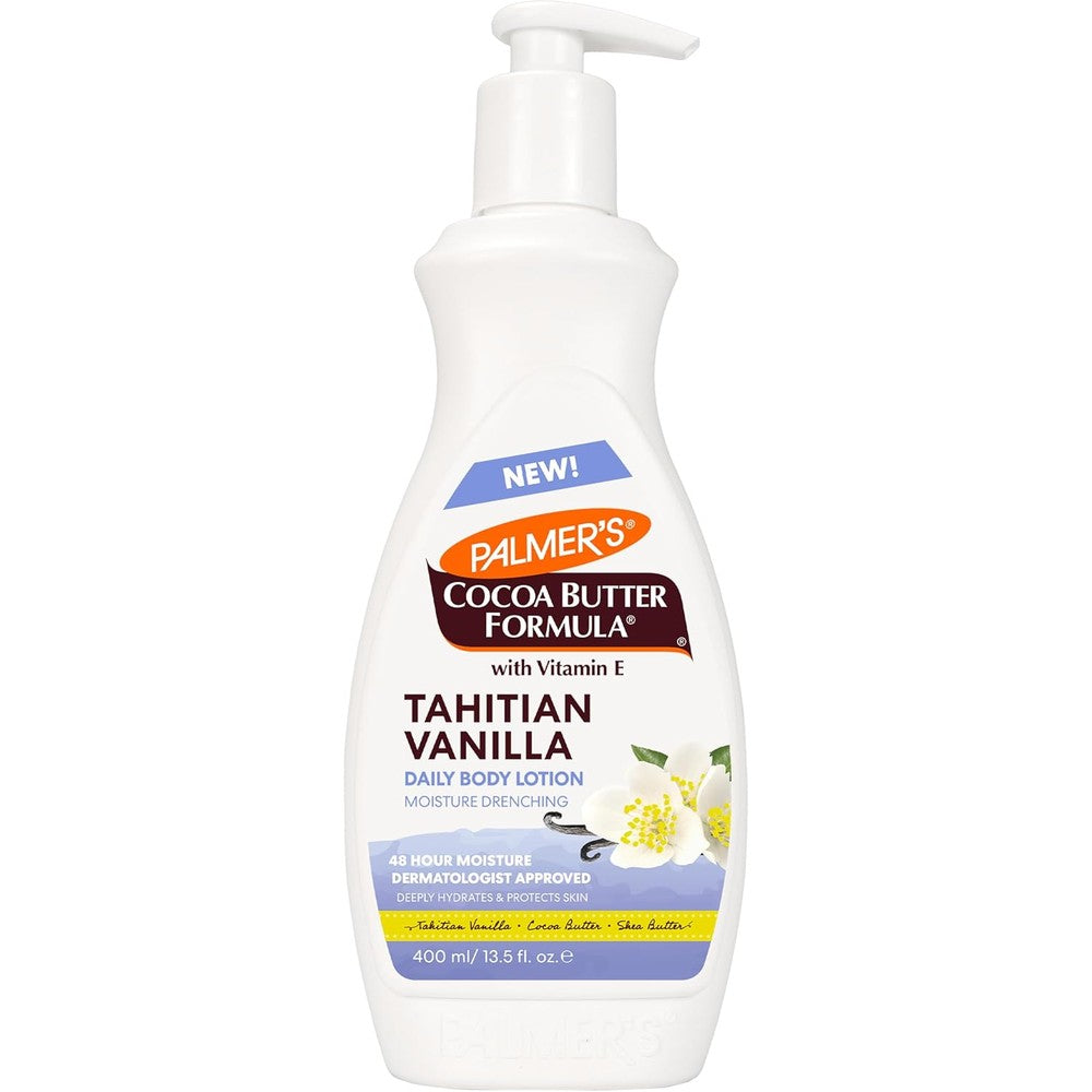 Palmer's Cocoa Butter Formula Tahitian Vanilla Body Lotion 13.5 Ounce front view bottle showcasing branding and main ingredients