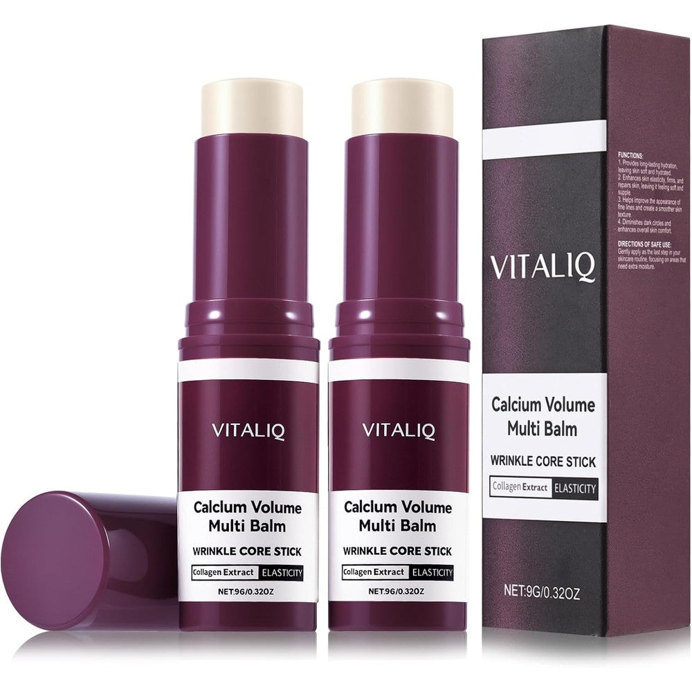 Vitaliq Beauty 2PC Calcium Balm front view of the two skincare moisture sticks showing the packaging.