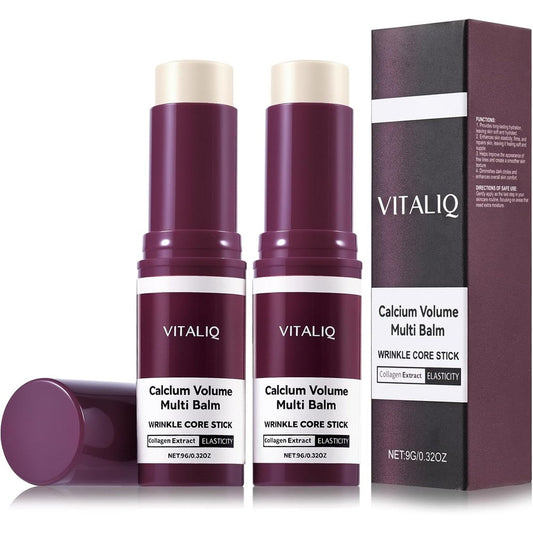 Vitaliq Beauty 2PC Calcium Balm front view of the two skincare moisture sticks showing the packaging.