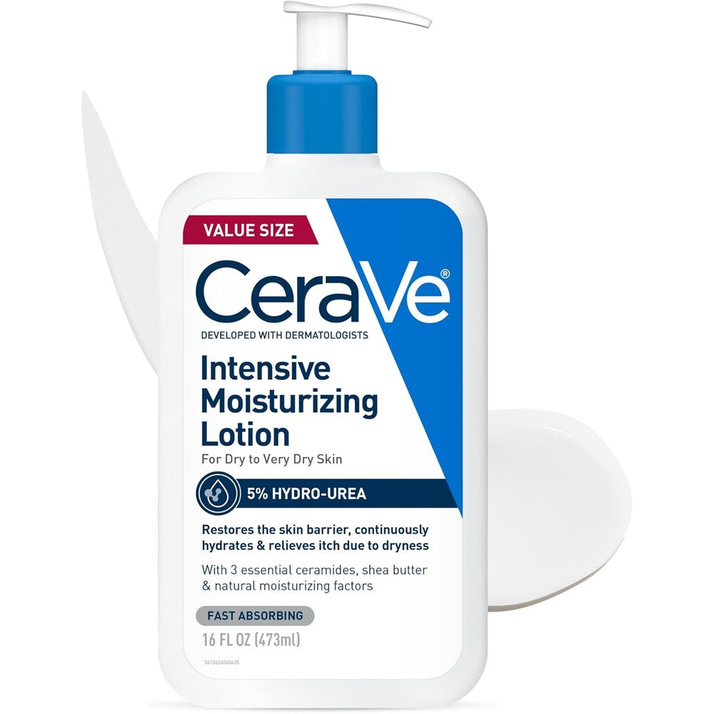 CeraVe Intensive Moisturizing Lotion 16 Ounce front view bottle showcasing the Hydro-Urea and Shea Butter packaging details.