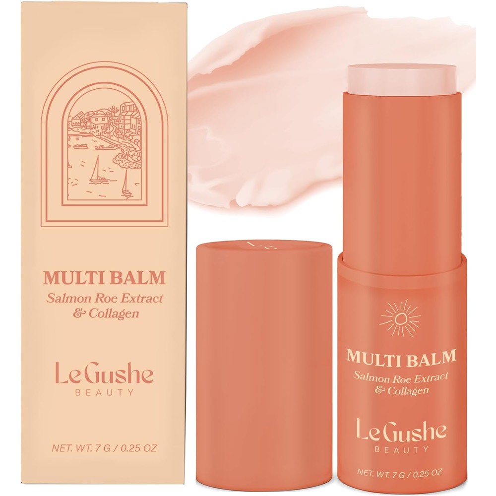 LE GUSHE All in One Face Balm Stick front view packaging with rustic arch illustration