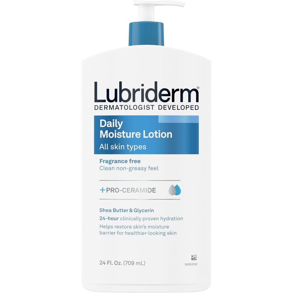 Lubriderm Fragrance Free Daily Moisture Lotion front view 24 fluid ounce bottle
