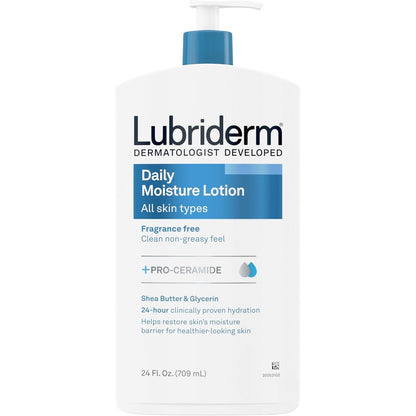 Lubriderm Fragrance Free Daily Moisture Lotion front view 24 fluid ounce bottle