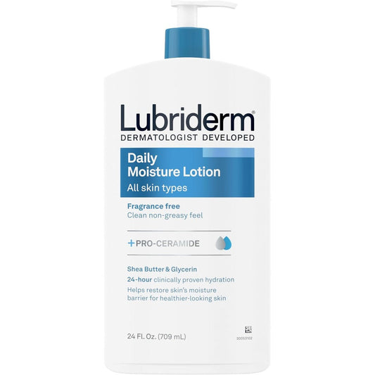 Lubriderm Fragrance Free Daily Moisture Lotion front view 24 fluid ounce bottle