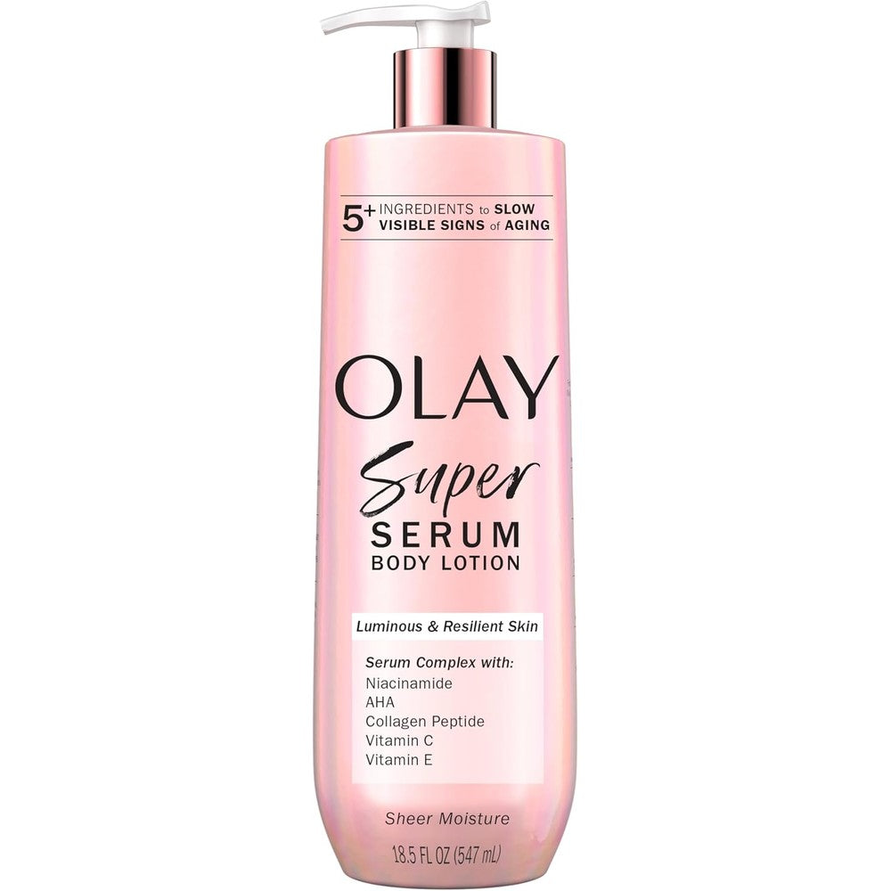 Olay Super Serum Hand and Body Lotion front view in pump bottle