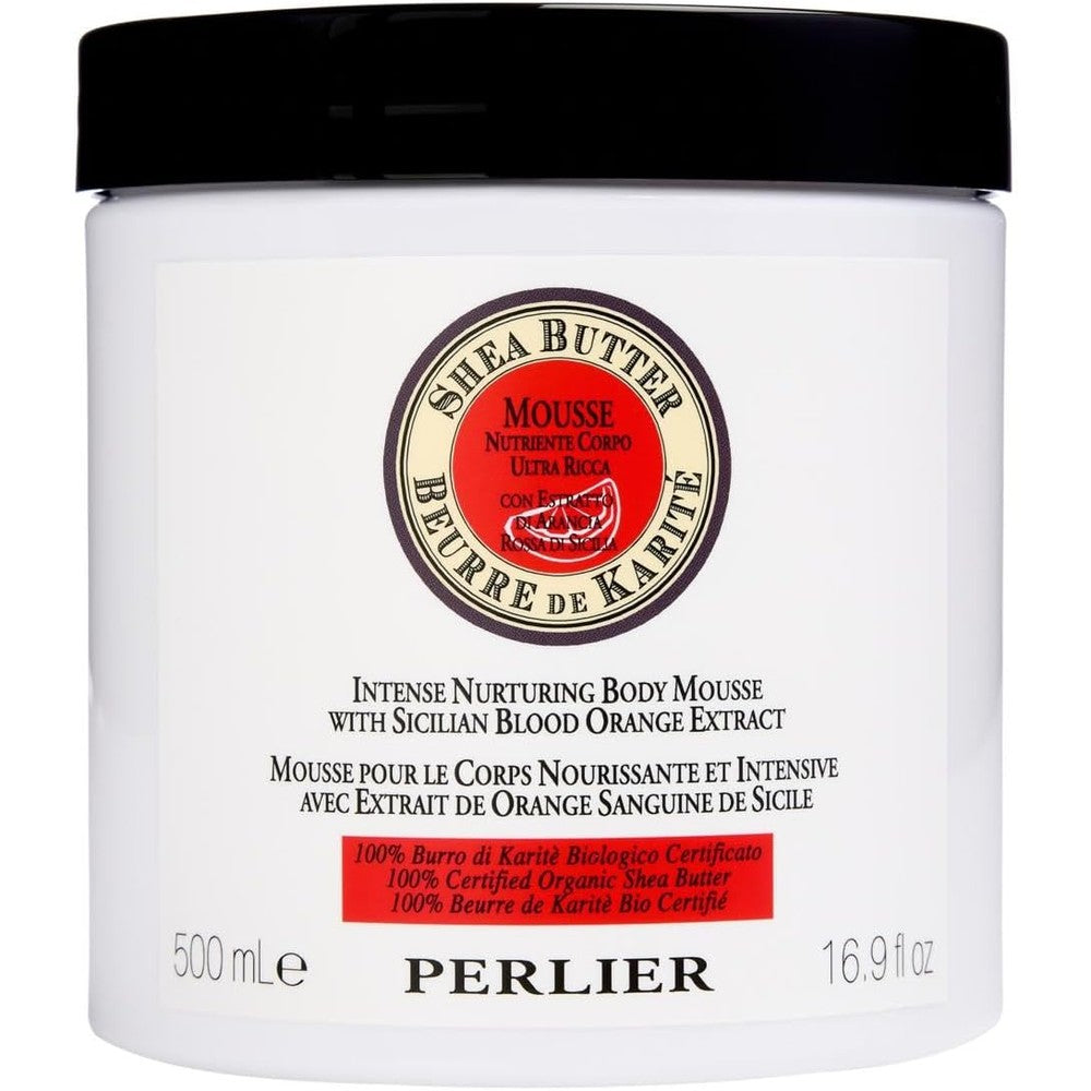 Perlier Supersize Shea Butter and Blood Orange Body Mousse front view jar premium imported moisturizing cream