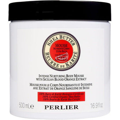Perlier Supersize Shea Butter and Blood Orange Body Mousse front view jar premium imported moisturizing cream