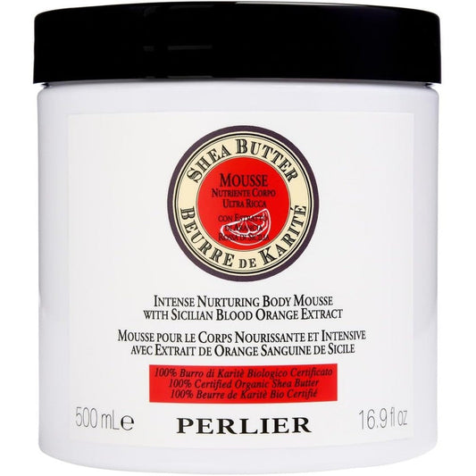 Perlier Supersize Shea Butter and Blood Orange Body Mousse front view jar premium imported moisturizing cream
