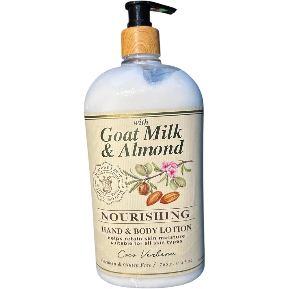 Marlowe's Shop Goat Milk and Almond Nourishing Hand and Body Lotion front view imported moisturizing skincare