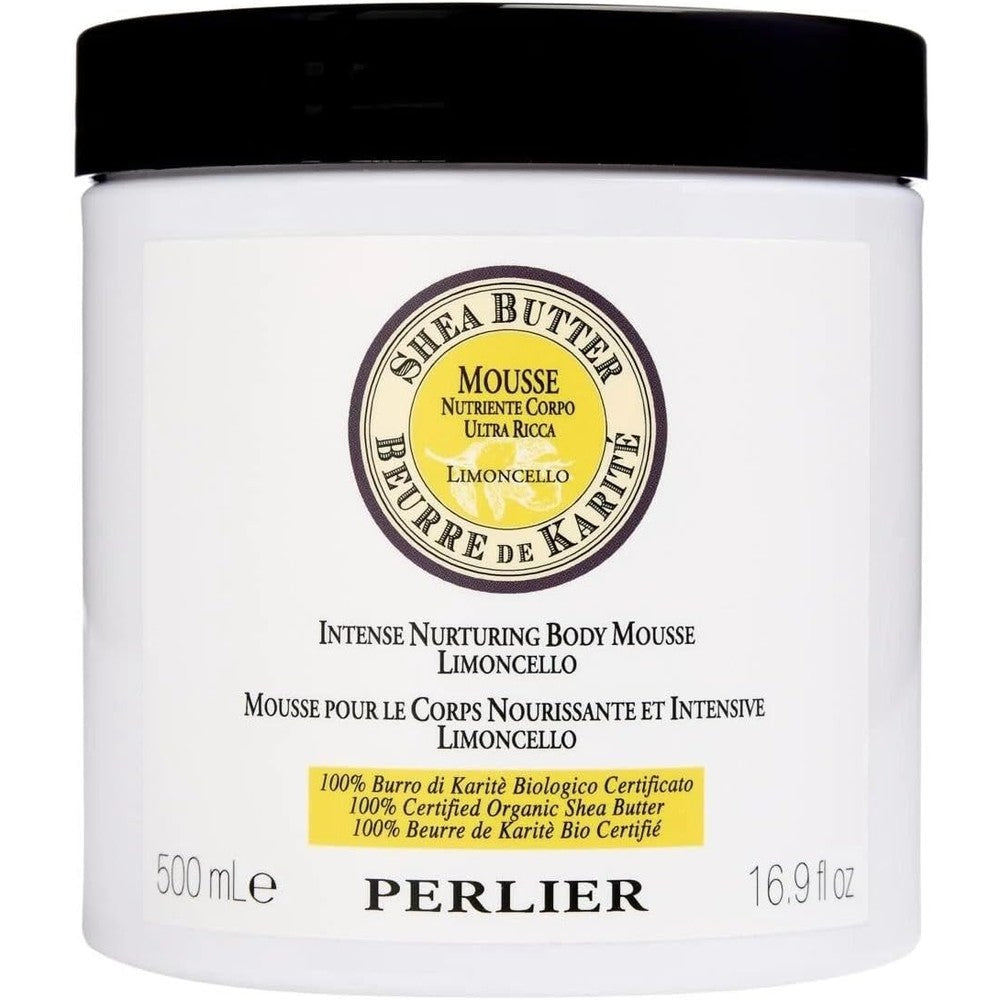 Perlier Shea Butter and Limoncello Body Mousse 16.9 Ounce jar front view luxury moisturizing cream.
