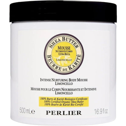 Perlier Shea Butter and Limoncello Body Mousse 16.9 Ounce jar front view luxury moisturizing cream.