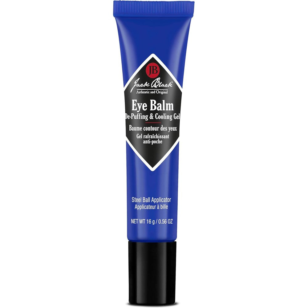 Jack Black Eye Balm De Puffing And Cooling Gel front view showcasing the premium packaging for men and unisex eye care.