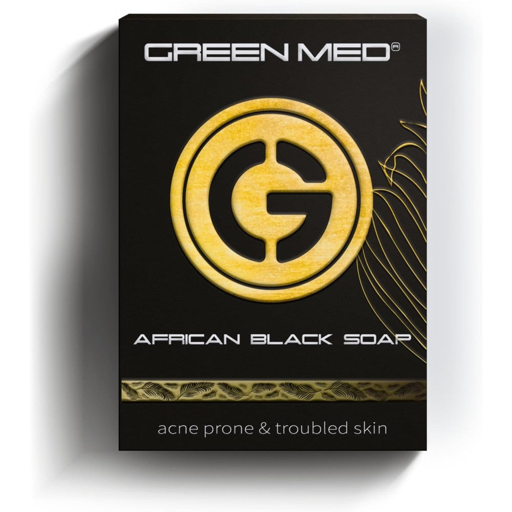Green Med African Black Soap box packaging front view for anti acne care