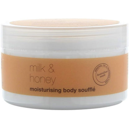Om She Aromatherapy Milk And Honey Moisturising Body Souffle 250g jar front view premium imported skincare