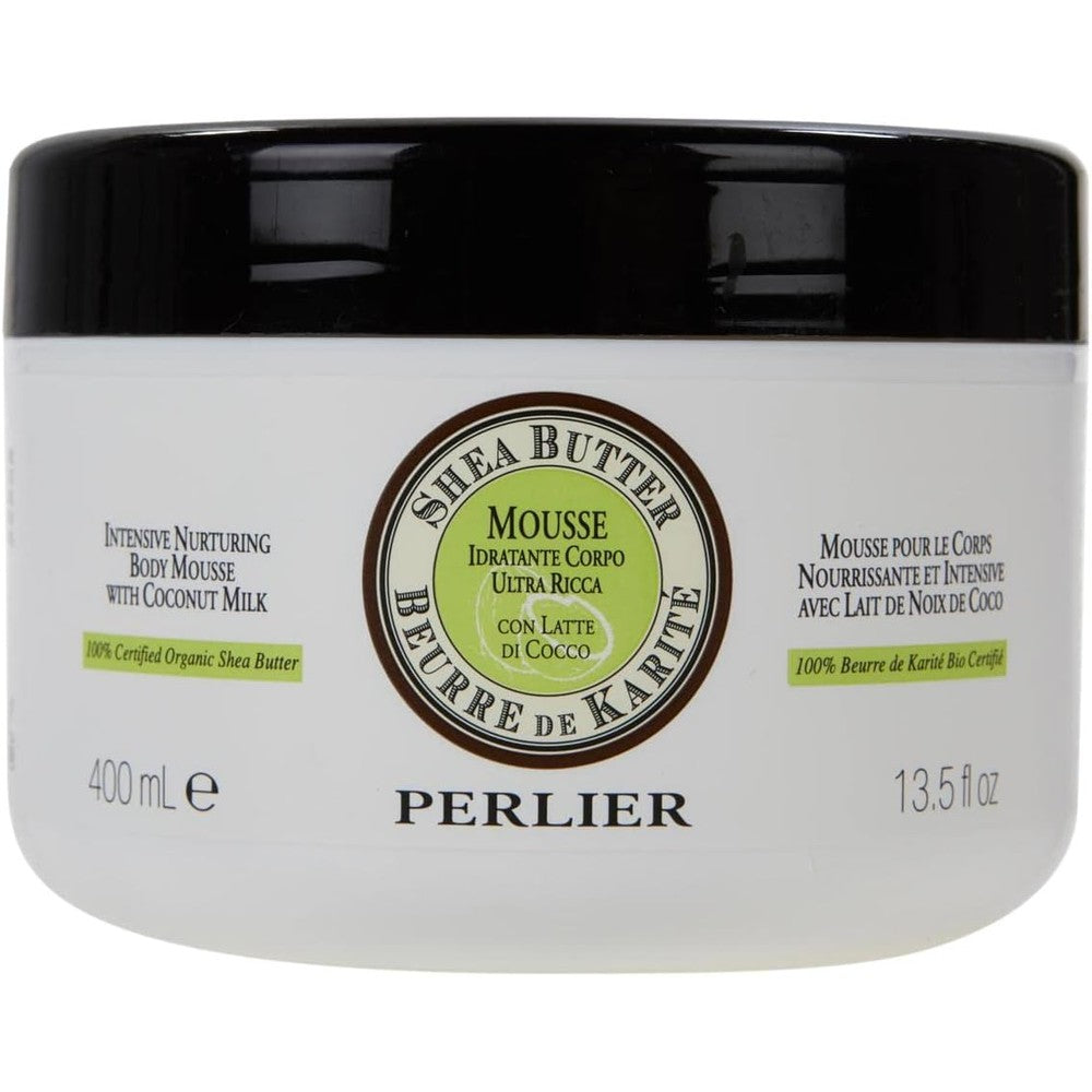 Perlier Intensive Nurturing Shea Butter Body Mousse with Coconut Milk front view jar for dry skin hydration