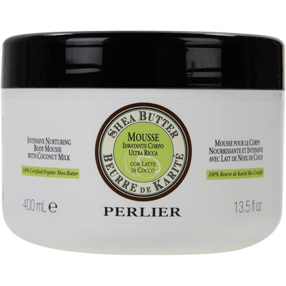 Perlier Intensive Nurturing Shea Butter Body Mousse with Coconut Milk front view jar for dry skin hydration