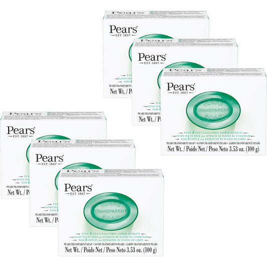 Pears Pure and Gentle soap 6 pack front view with lemon flower extracts