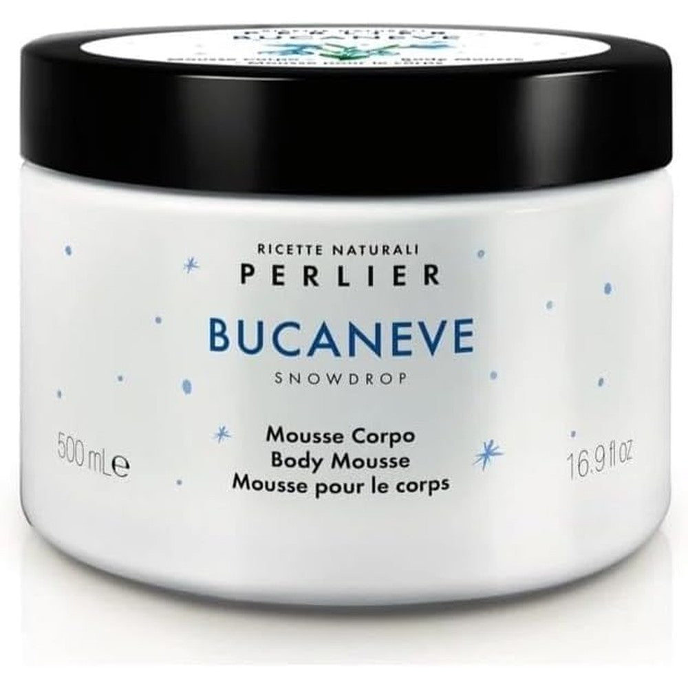 Perlier Bucaneve Snowdrop Body Mousse front view jar packaging of luxury Italian moisturizing cream imported from the United States