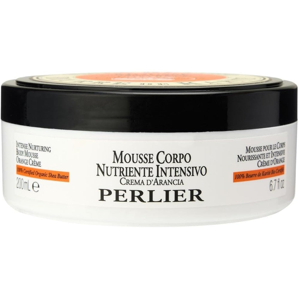 Perlier Intensive Nurturing Shea Butter Body Mousse Orange Creme jar front view luxury imported body cream