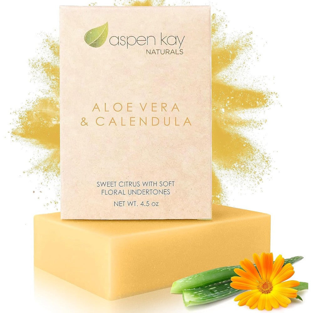 Aspen Kay Naturals Aloe Vera and Calendula Soap bar front packaging view