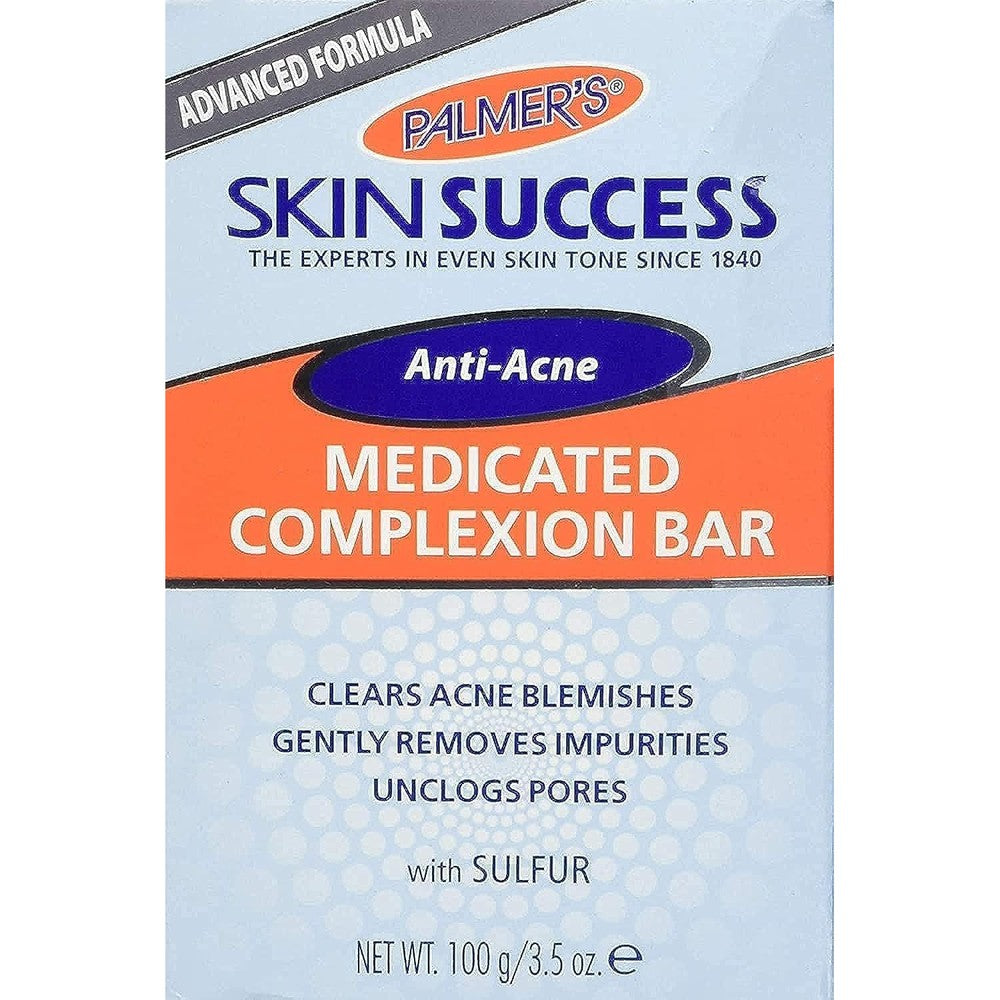 Palmer's Skin Success Medicated Complexion Bar front view packaging displaying anti acne claims.