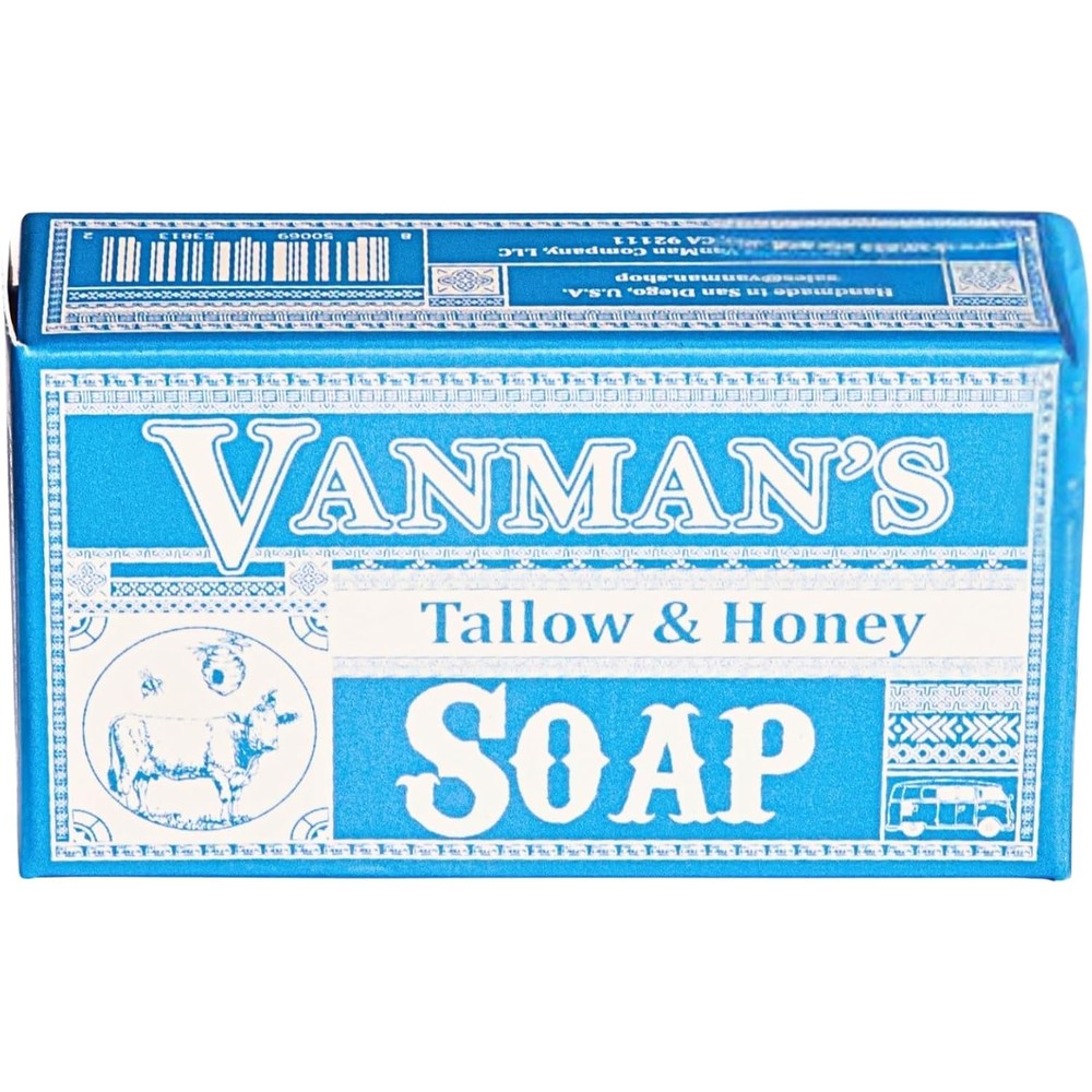 The VanMan Company Beef Tallow and Honey Bar Soap front view packaging