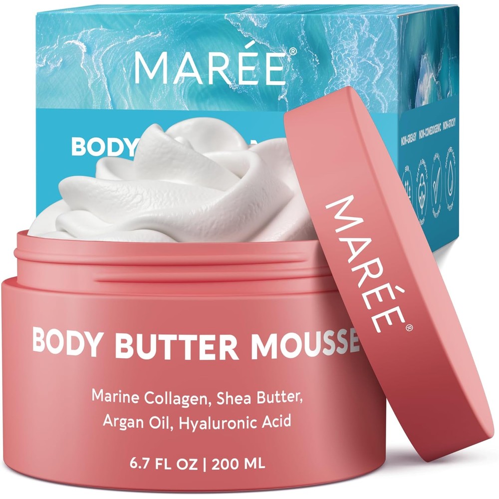 MAREE Body Mousse front view jar of whipped body butter cream for dry skin