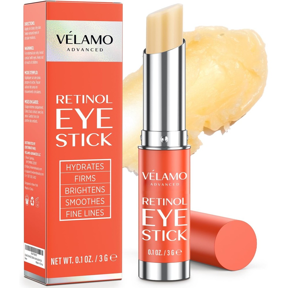 VELAMO ADVANCED Retinol Eye Stick front view showing the portable anti-aging under-eye balm tube.