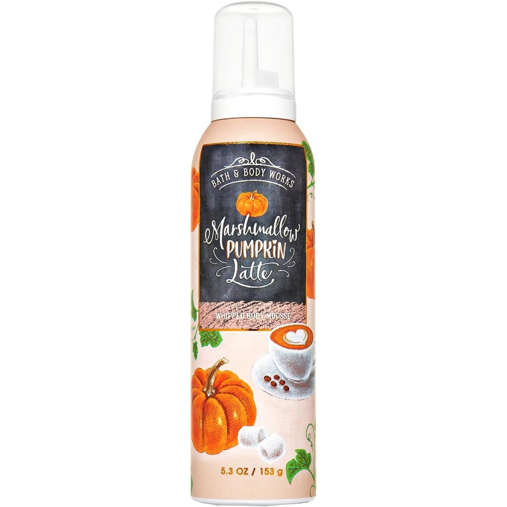 Bath and Body Works Marshmallow Pumpkin Latte Whipped Body Mousse aerosol canister front view