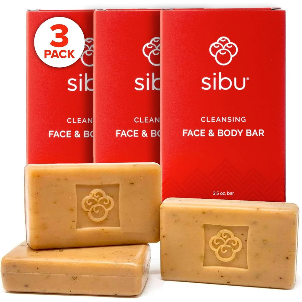 Sibu Sea Buckthorn Cleansing Face and Body Bar Soap 3-pack front view
