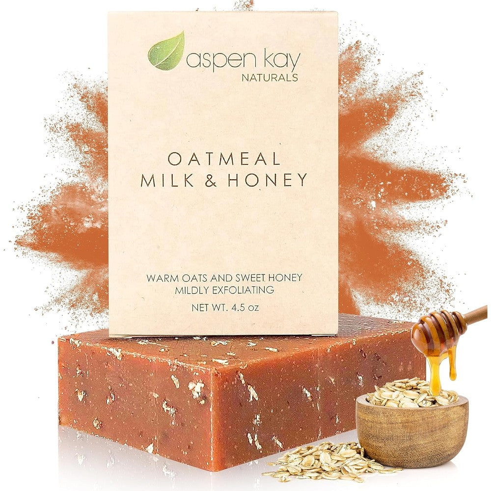 Aspen Kay Naturals Goats Milk Honey and Oatmeal Soap Bar front view packaging