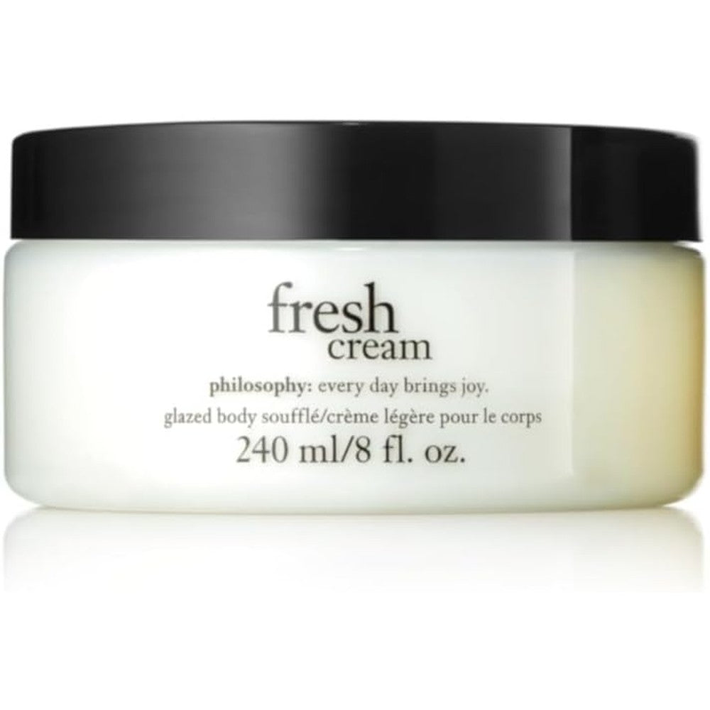 Philosophy Fresh Cream Glazed Body Souffle Eight Ounce jar front view showcasing authentic packaging.