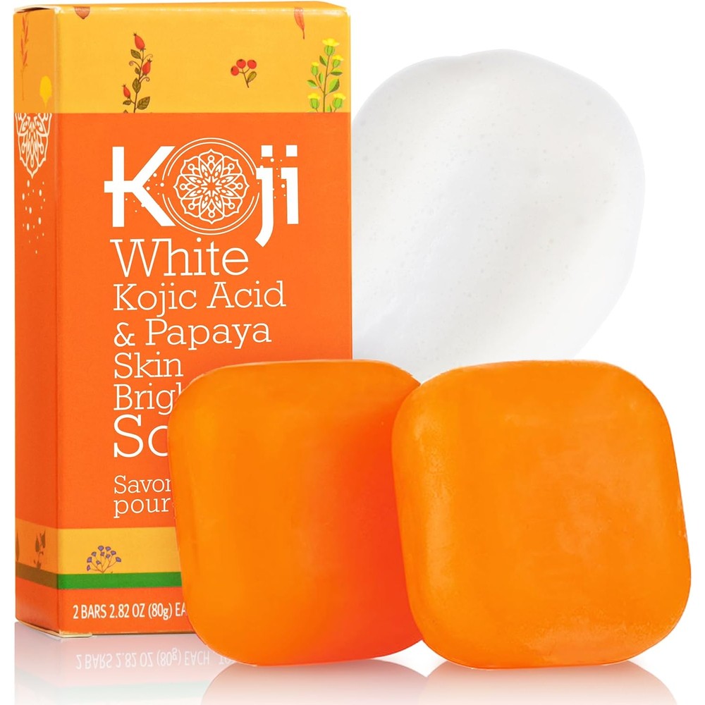 Koji White Kojic Acid and Papaya Skin Brightening Soap front view packaging