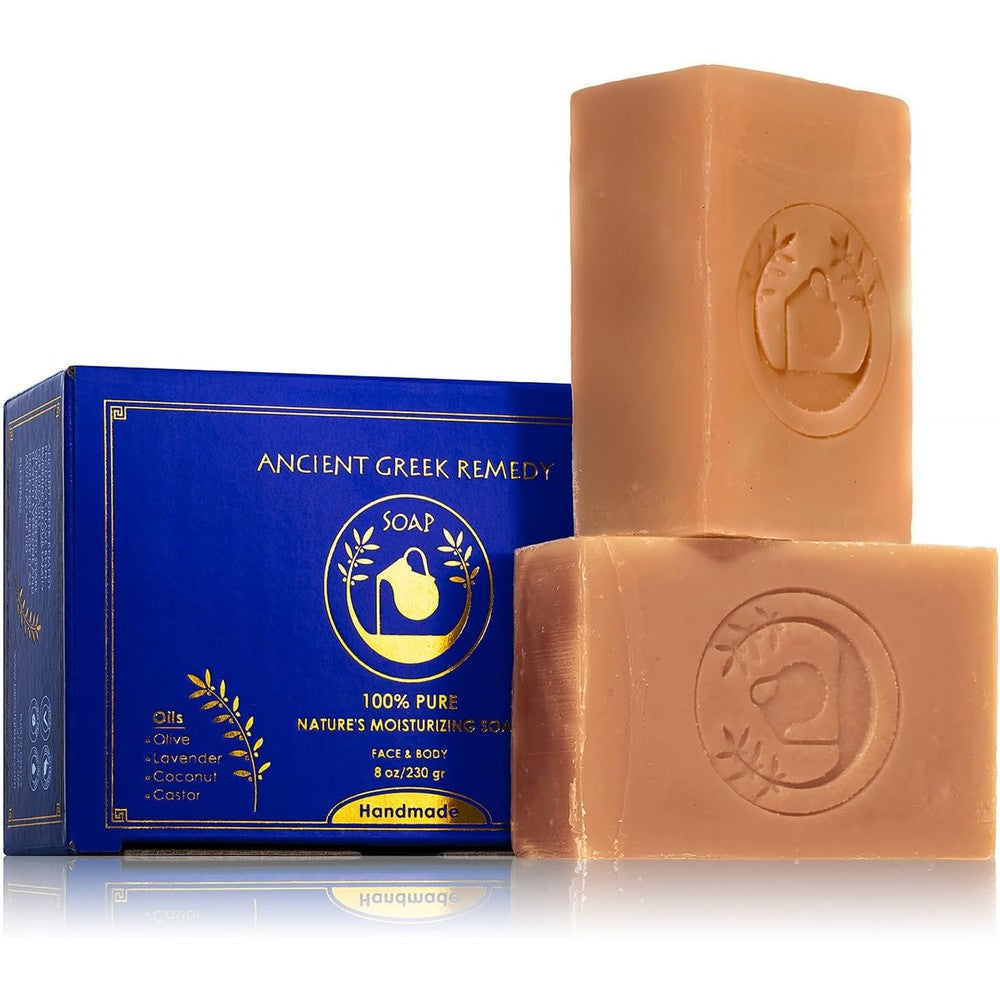 Ancient Greek Remedy Organic Face and Body Soap Bars front view packaging