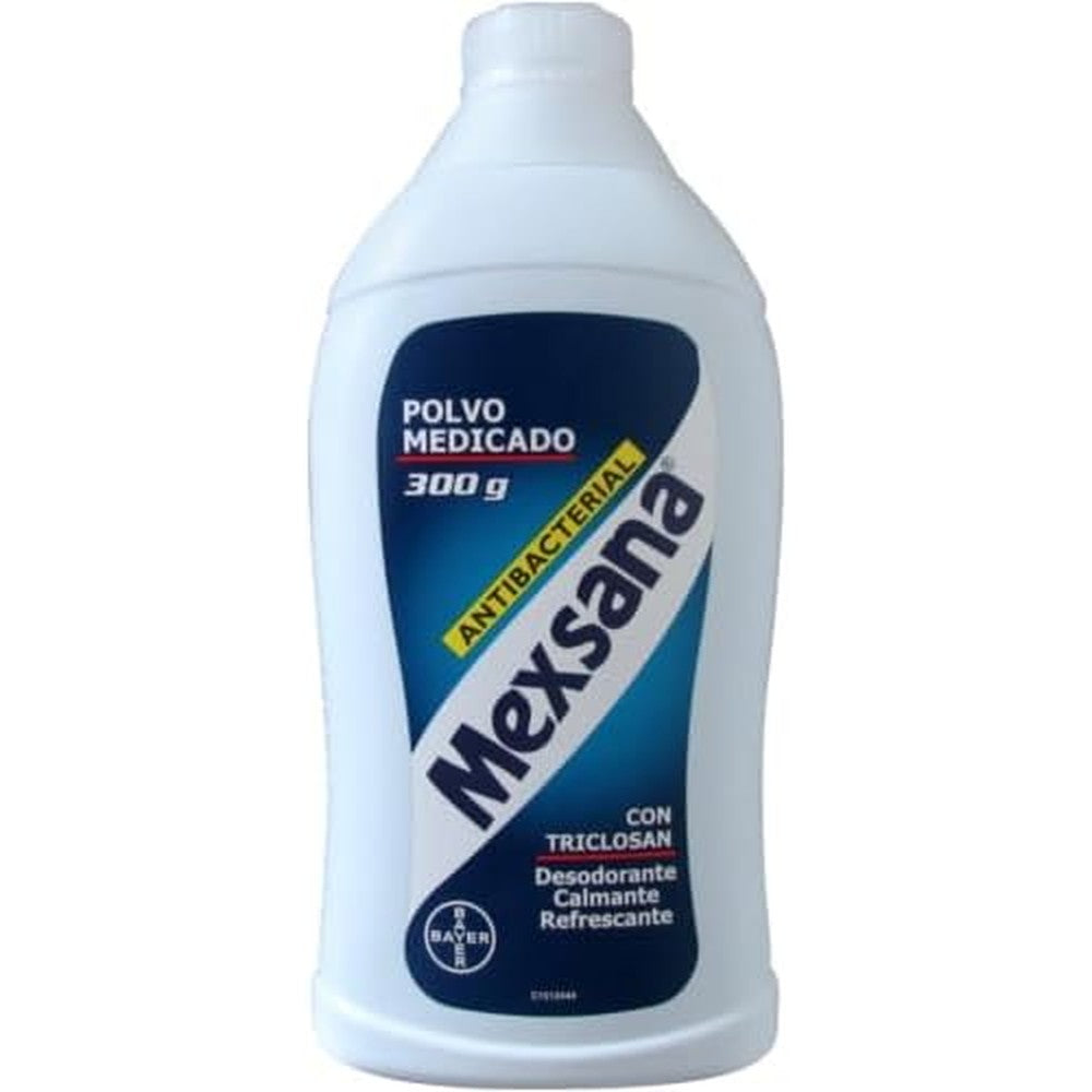 Back label of Mexsana foot powder showing ingredients and directions for use.