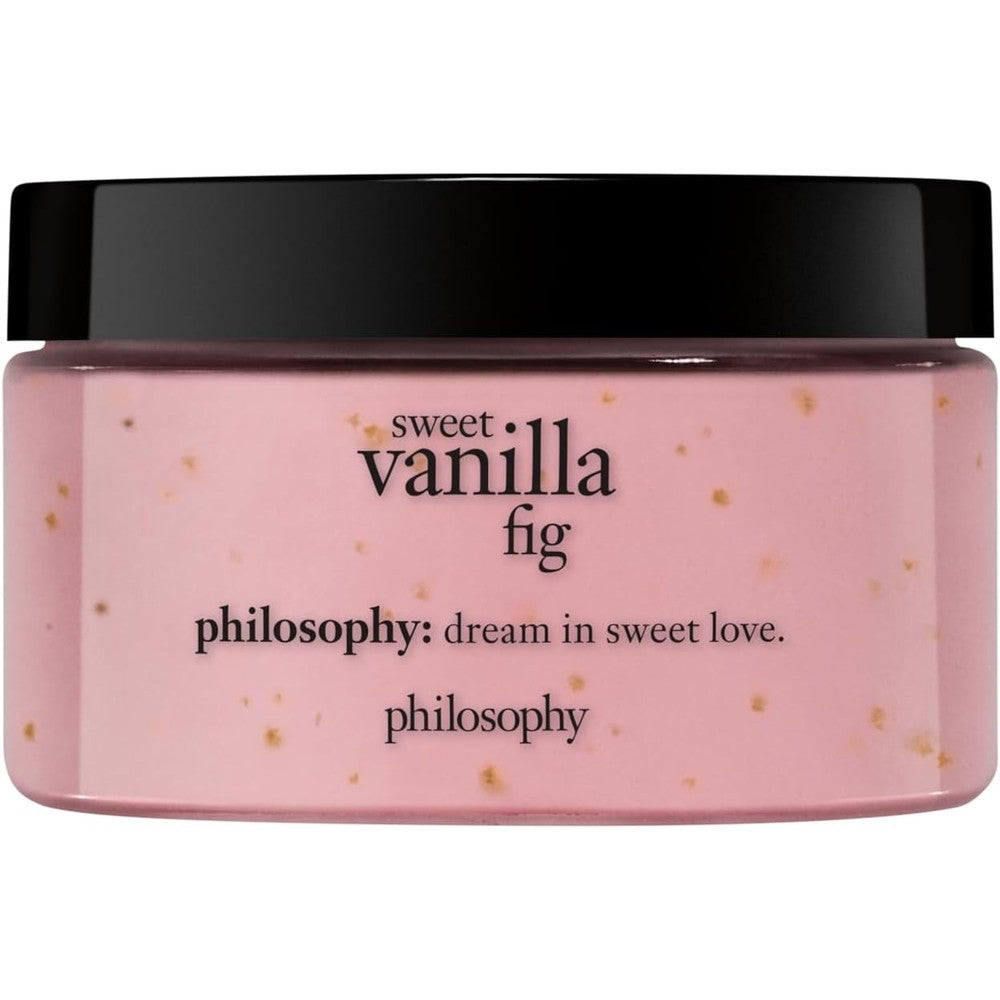 Philosophy Sweet Vanilla Fig Body Souffle 4 Ounce jar front view showcasing product branding.